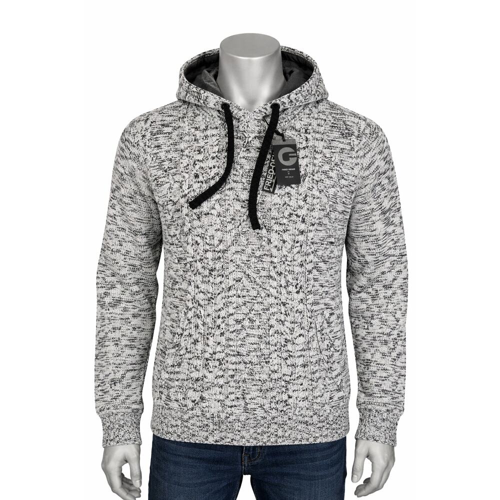Men's Fried Denim Knit Hoodie Pullover Black & White Sweater - Size Large